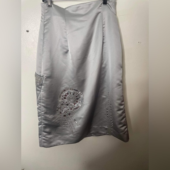 H&M Conscious Exclusive Clear Beads/Gems Silver Satin pencil Skirt - Picture 5 of 11